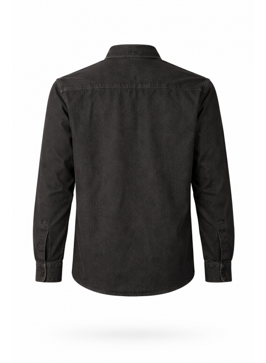 Black Denim Shirt for Men – Regular Fit, Double Pocket Design