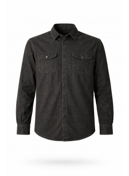 Black Denim Shirt for Men – Regular Fit, Double Pocket Design