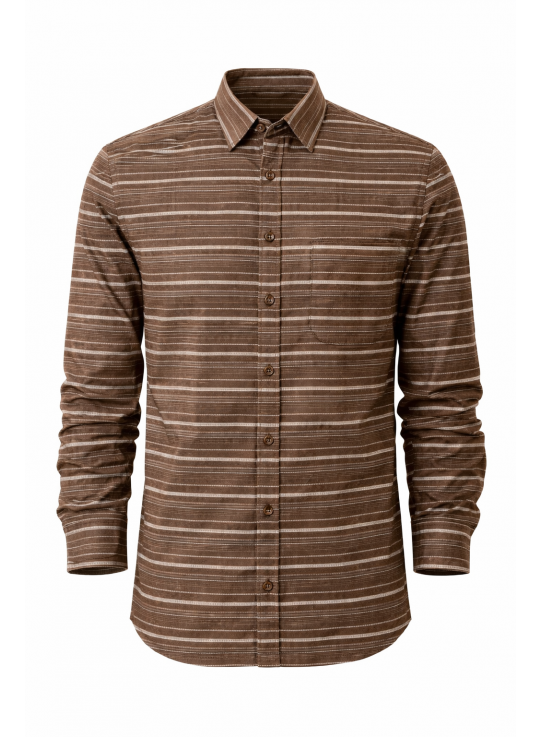 Men’s Brown Striped Cotton Dobby Full Sleeve Casual Shirt