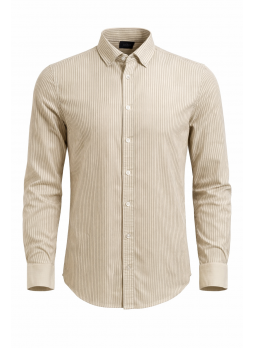 Men’s Beige Striped Slim Fit Shirt | Heavy Twill Cotton