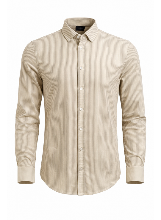 Men’s Beige Striped Slim Fit Shirt | Heavy Twill Cotton