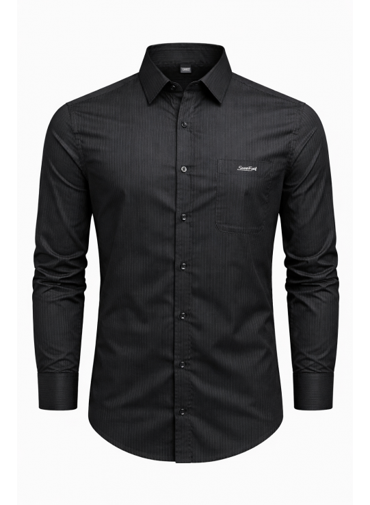 Men’s Black Pinstripe Slim Fit Shirt | Heavy Twill Fabric