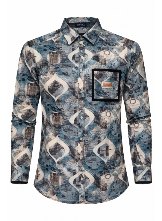 Men’s Blue Abstract Printed Cotton Denim Mix Shirt | Stylish Casual Wear