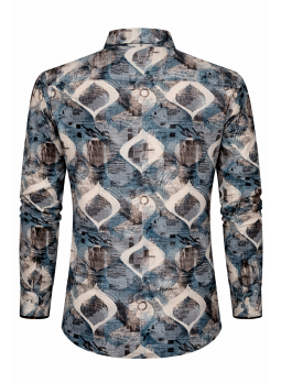 Men’s Blue Abstract Printed Cotton Denim Mix Shirt | Stylish Casual Wear