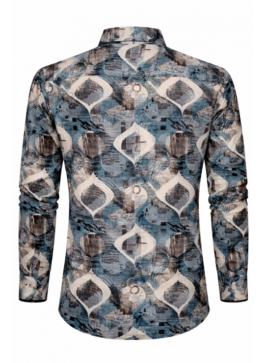 Men’s Blue Abstract Printed Cotton Denim Mix Shirt | Stylish Casual Wear