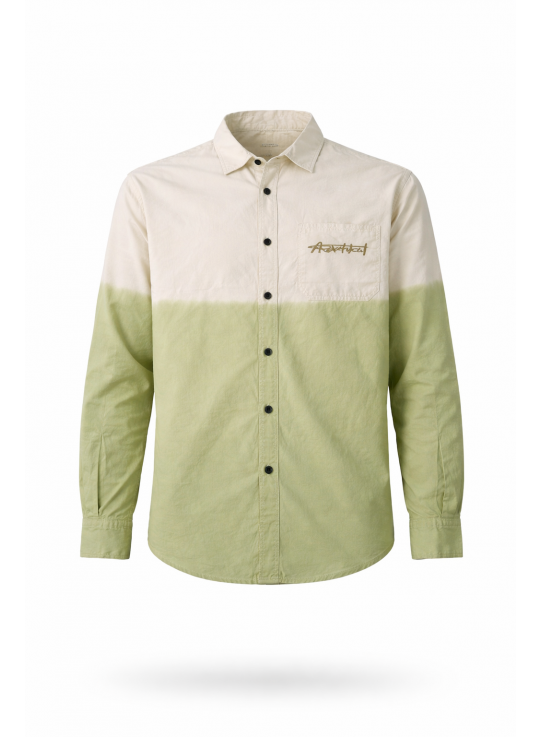 Two-Tone Green & Off-White Cotton Casual Shirt for Men