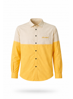 Two-Tone Yellow & Off-White Cotton Casual Shirt for Men