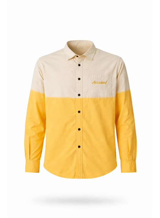 Two-Tone Yellow & Off-White Cotton Casual Shirt for Men